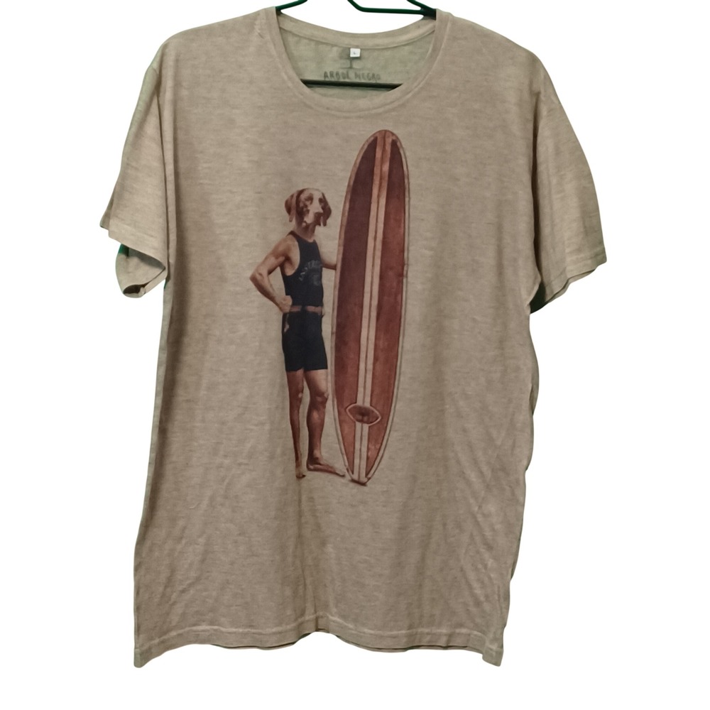 Arbol Negro Mens Graphic‎ T-Shirt Tan Dog Head Surfer Vintage Style Large